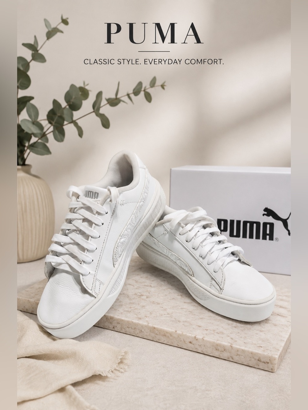Puma Platform V3 Rose Embroidered Pop Up Sneakers size 8